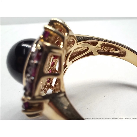 Onyx cabochon with rubies 14K gold - Picture 4 of 7